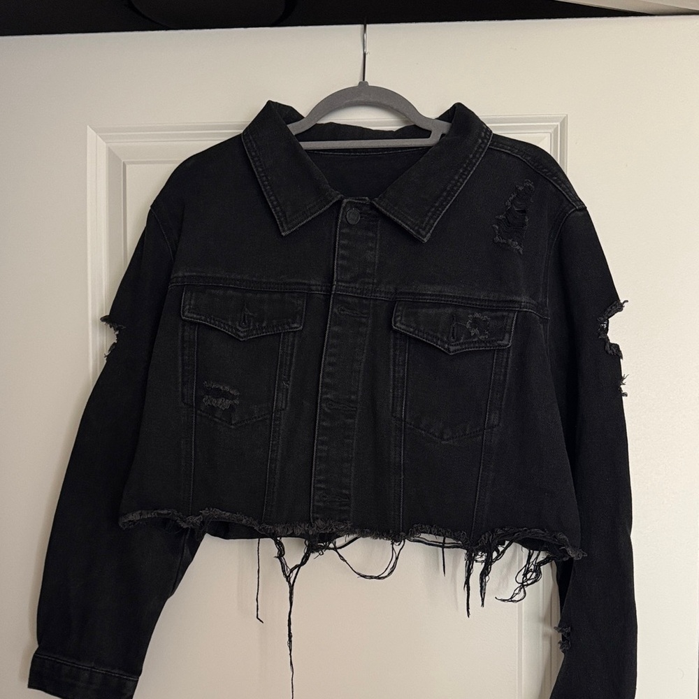 SHEIN Black Distressed Jean Jacket